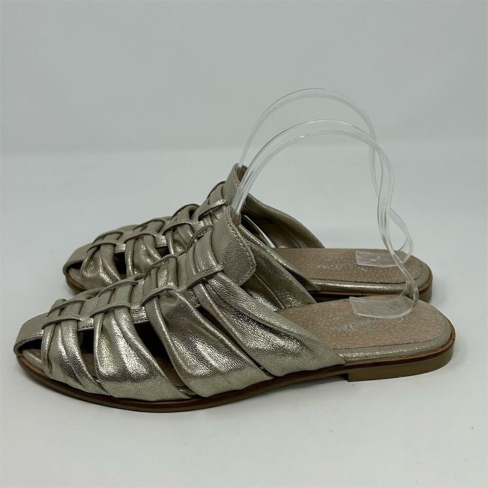 Seychelles Gold Metallic Leather Strappy Slip On Sandals Size 8 Casual Flat - Picture 6 of 12